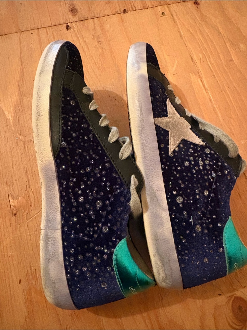 Women's Golden Goose Blue Velvet Glitter Superstars Size 39 - Picture 7 of 9